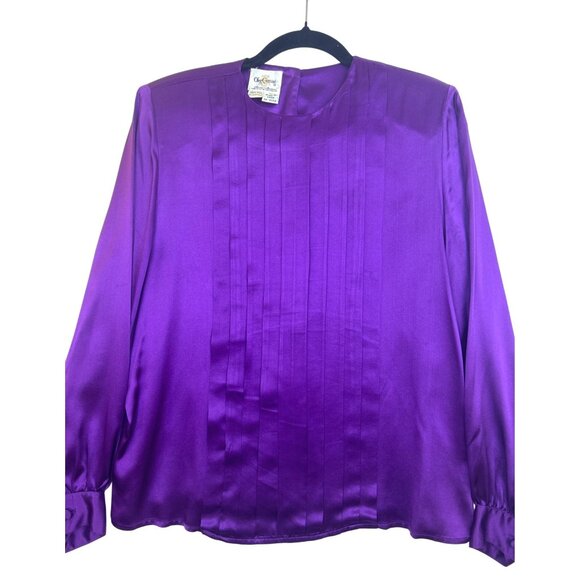 Vintage Oleg Cassini Women's Sz. 10 Purple Silk Pleated Back Blouse - Picture 4 of 10